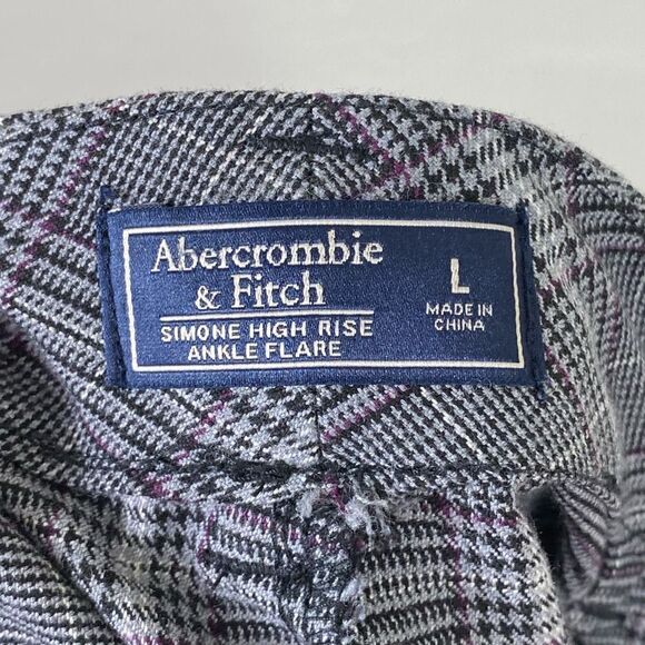 Abercrombie & Fitch Simone Grey Plaid High Rise Ankle Flare Trouser Pants Size L - Picture 4 of 7